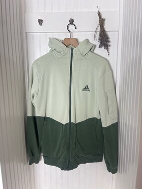 adidas Two-Tone Sage and Forest Green Full-Zip Hoodie